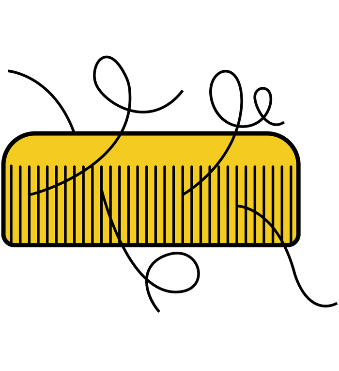 Illustrazione: pettine giallo pieno di capelli